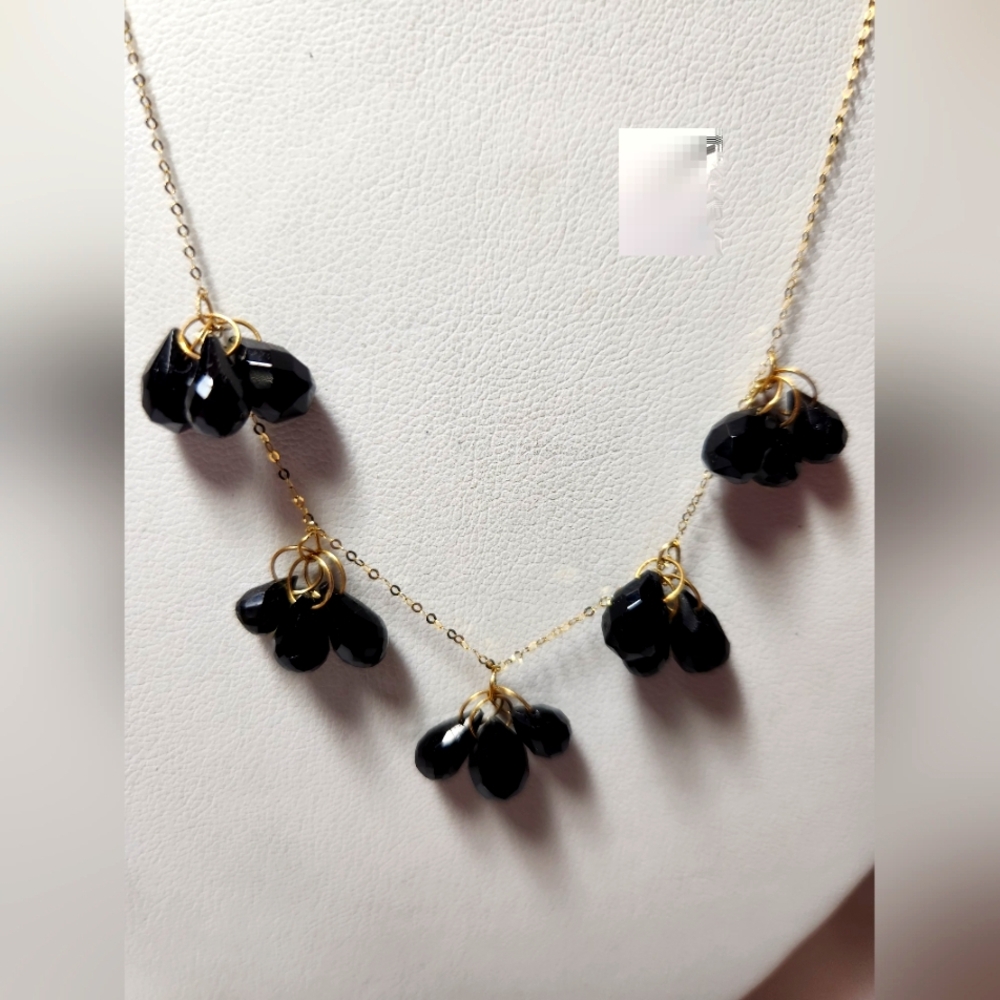 Elegant Solid 18k Gold Chain Necklace With Black Onyx & Green Garnet Clusters